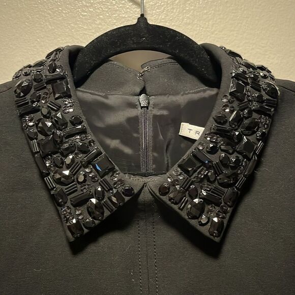 TRINA TURK (NWT) Marta Embellished Collar Crepe Black Mini Shift Dress, Size 6 - Picture 9 of 15